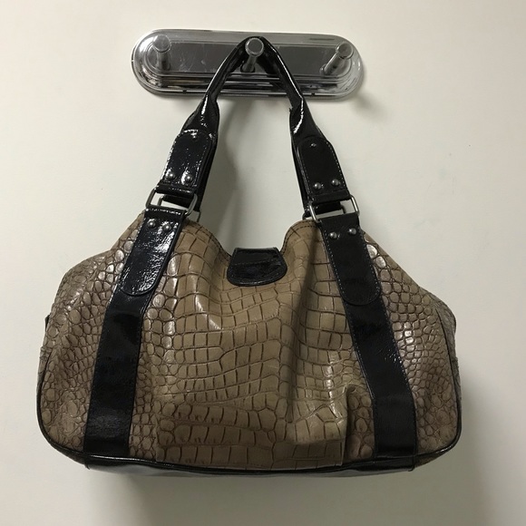 Nice Tan Reptile Textured Black Shine Accent Bag! - Picture 9 of 15